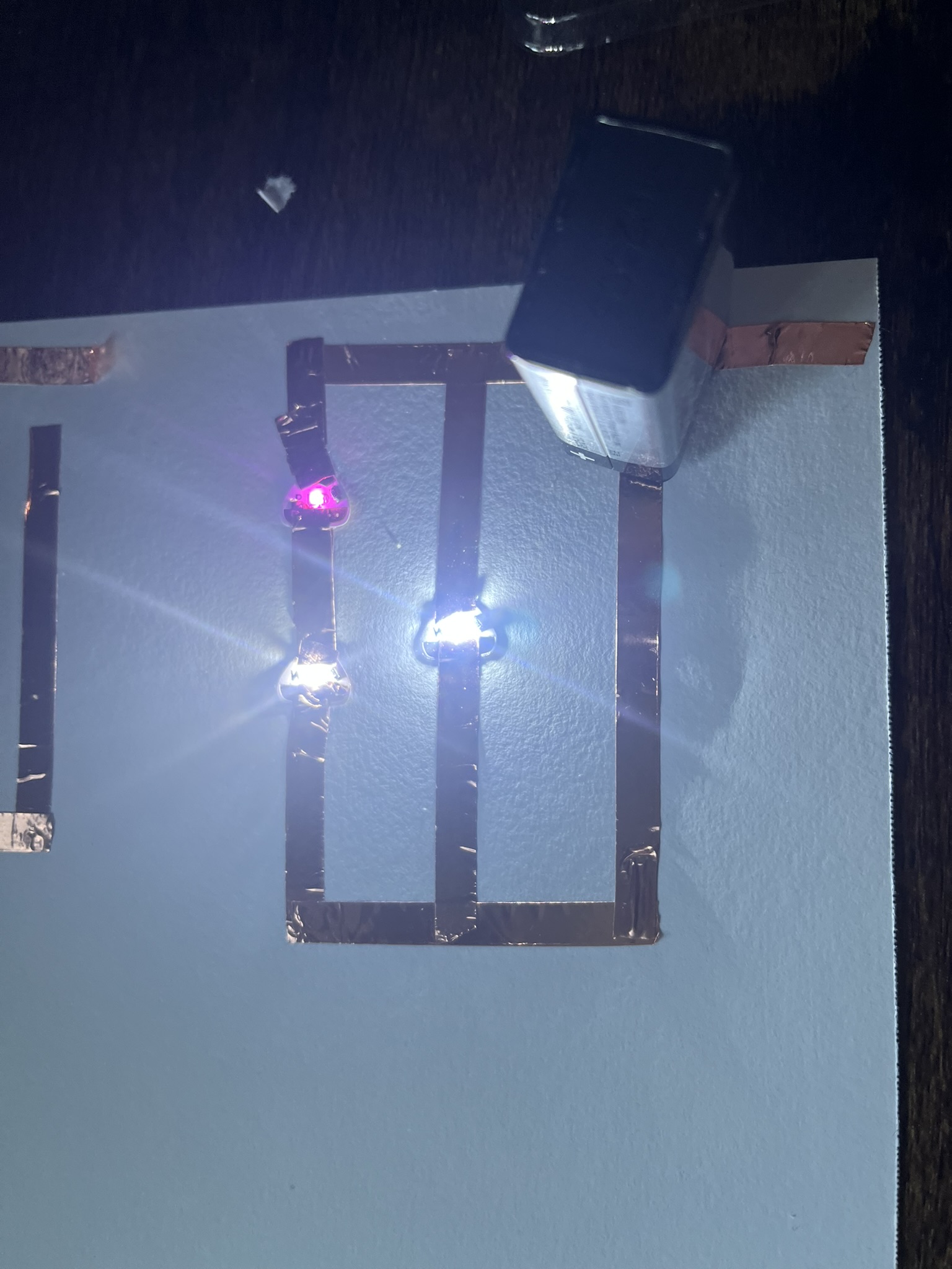 In order to make very basic circuits I spent a lot of time experimenting with series, parallel, and simple circuits using copper tape.