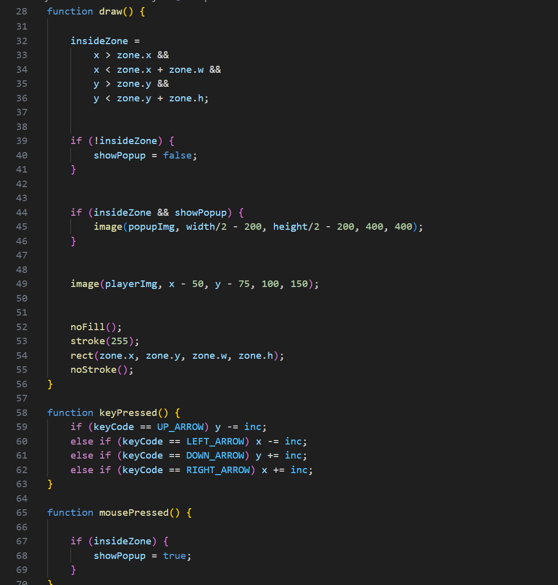 At this point I had a burst of inspiration for what my code might look like so I continued to refine it.