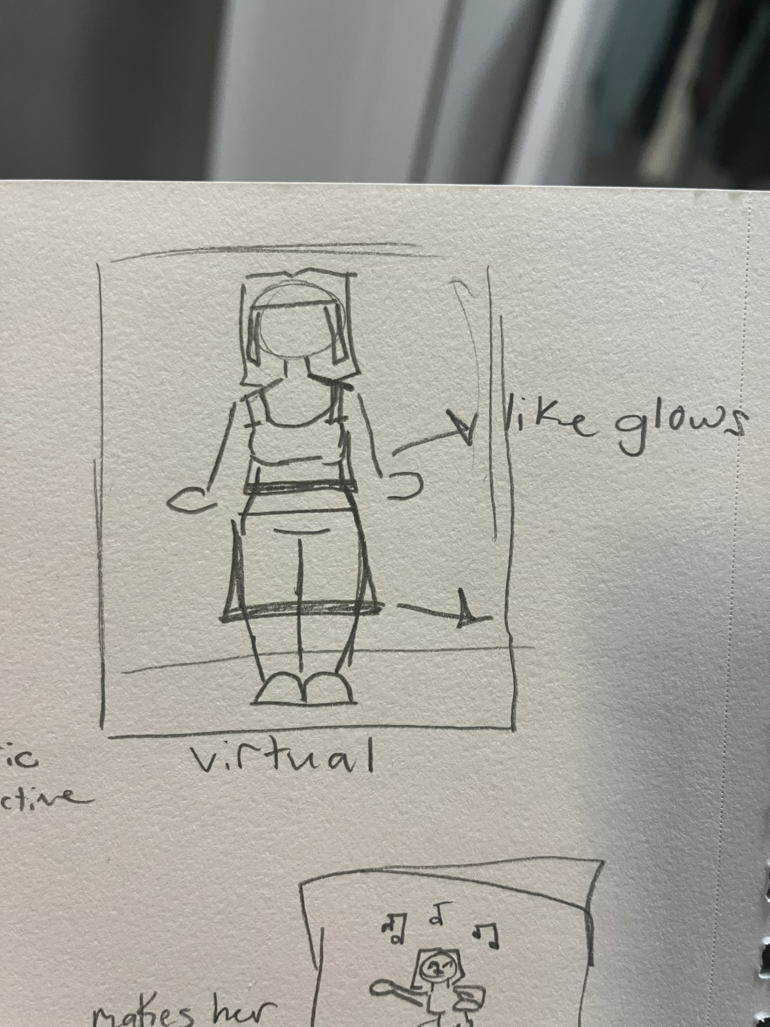 I sketched out multiple iterations of how I might make the doll conductive and how I would connect inputs to something digital.