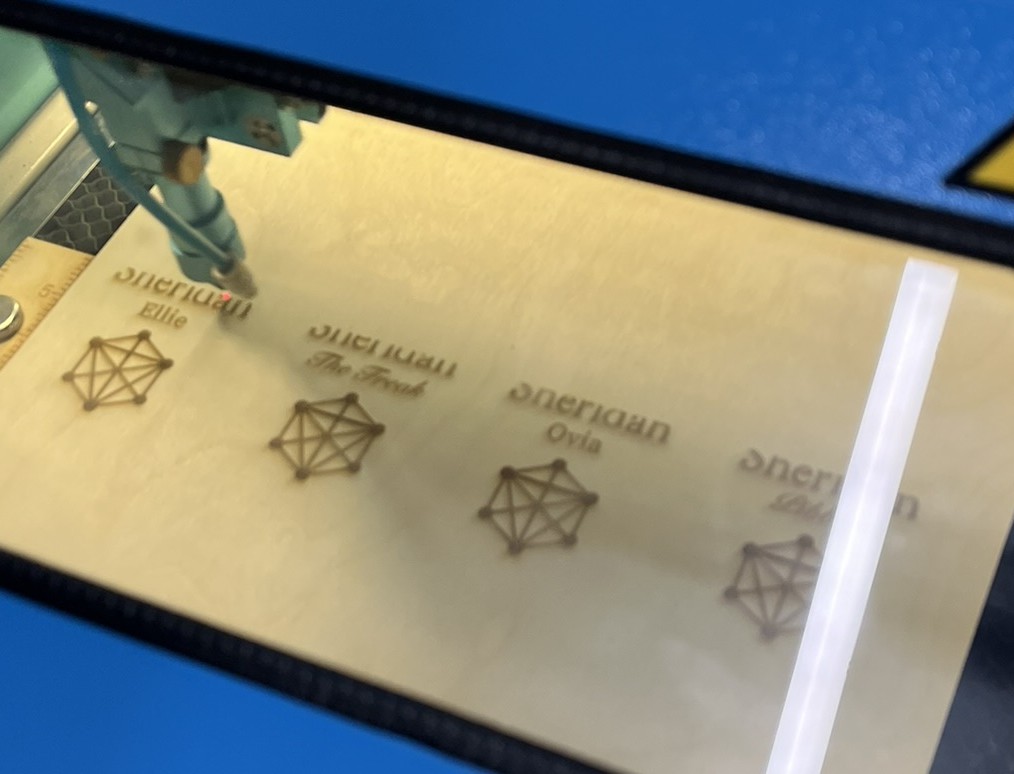 This photo was further along in the laser process as it had started on the text, it was crazy to see the details of how it makes the text.