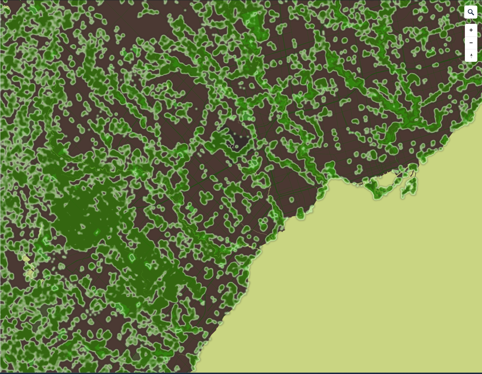 I believe this map is a heatmap of green space in Oakville, I like this map and so far heatmap has been my favourite method of showing data.