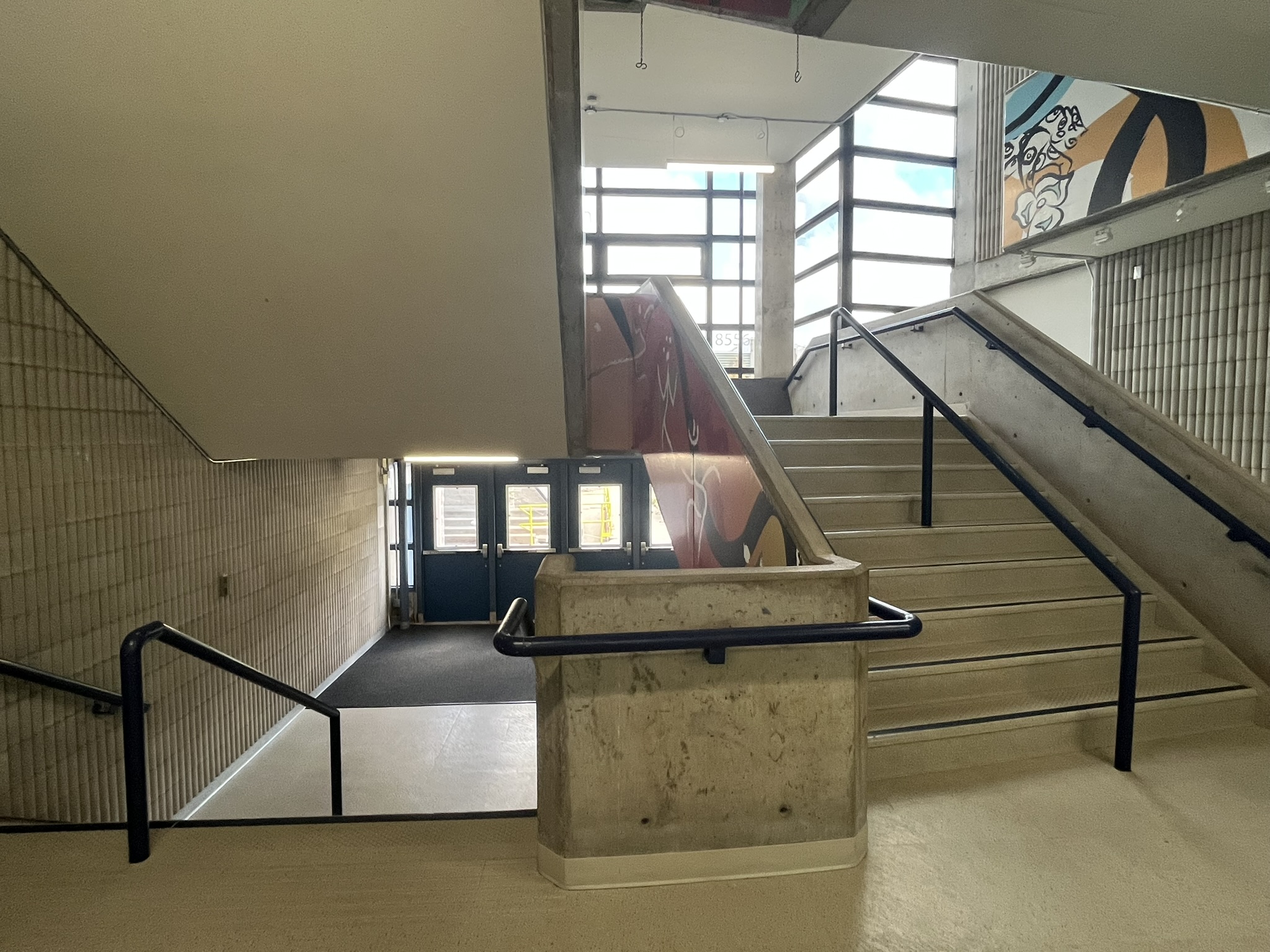 I do not like this staircase and I never have during my time attending Sheridan College. Throughout spatial workshop one the main lens I was looking at these spaces with was whether or not they were pleasant and fit in with the rest of the school. This staircase is right in the centre of the school by the bookstore but it’s such a concrete eyesore we can defiantly improve this.<a href='https://www.youtube.com/embed/tgbNymZ7vqY' target='_blank'><p>Project Video Link</p></a>
