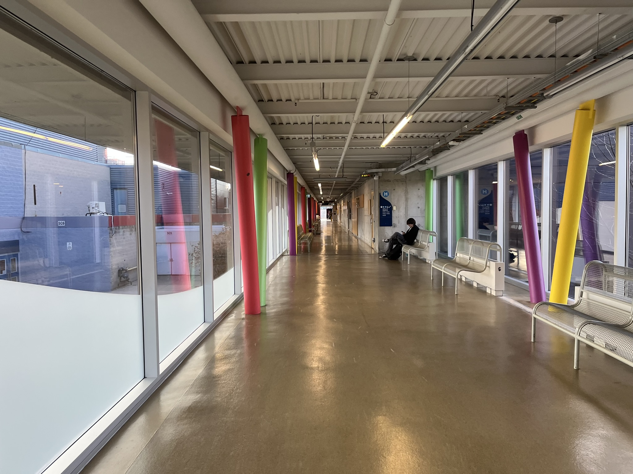 While I do enjoy the pool noodle hallway as it adds much needed colour to the J wing I feel like it could still benefit from more colour and more places to sit. It is not a bad space it just could be more purposefully used.